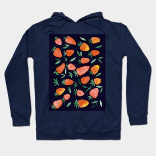 Watercolors strawberries - orange on dark background Hoodie